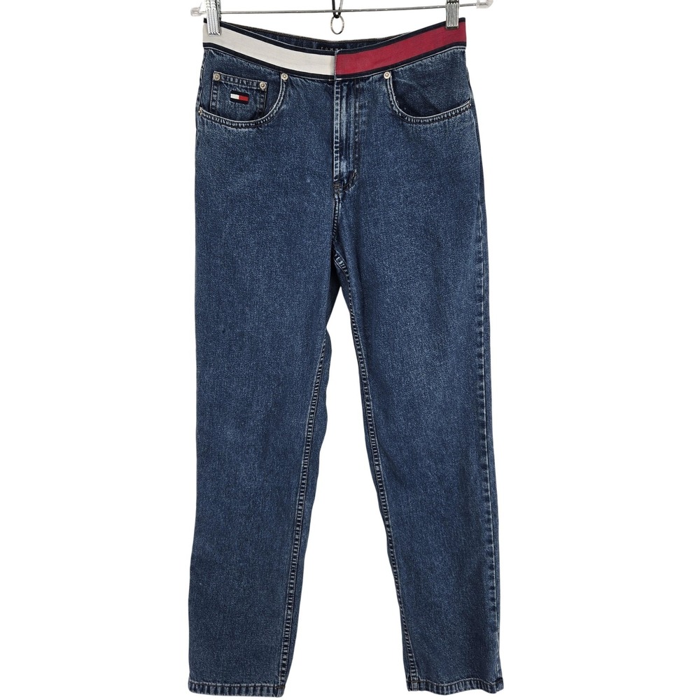Tommy‎ Hilfiger Jeans Womens 10 Blue Denim Colorblock Elastic Waist Tapered Logo